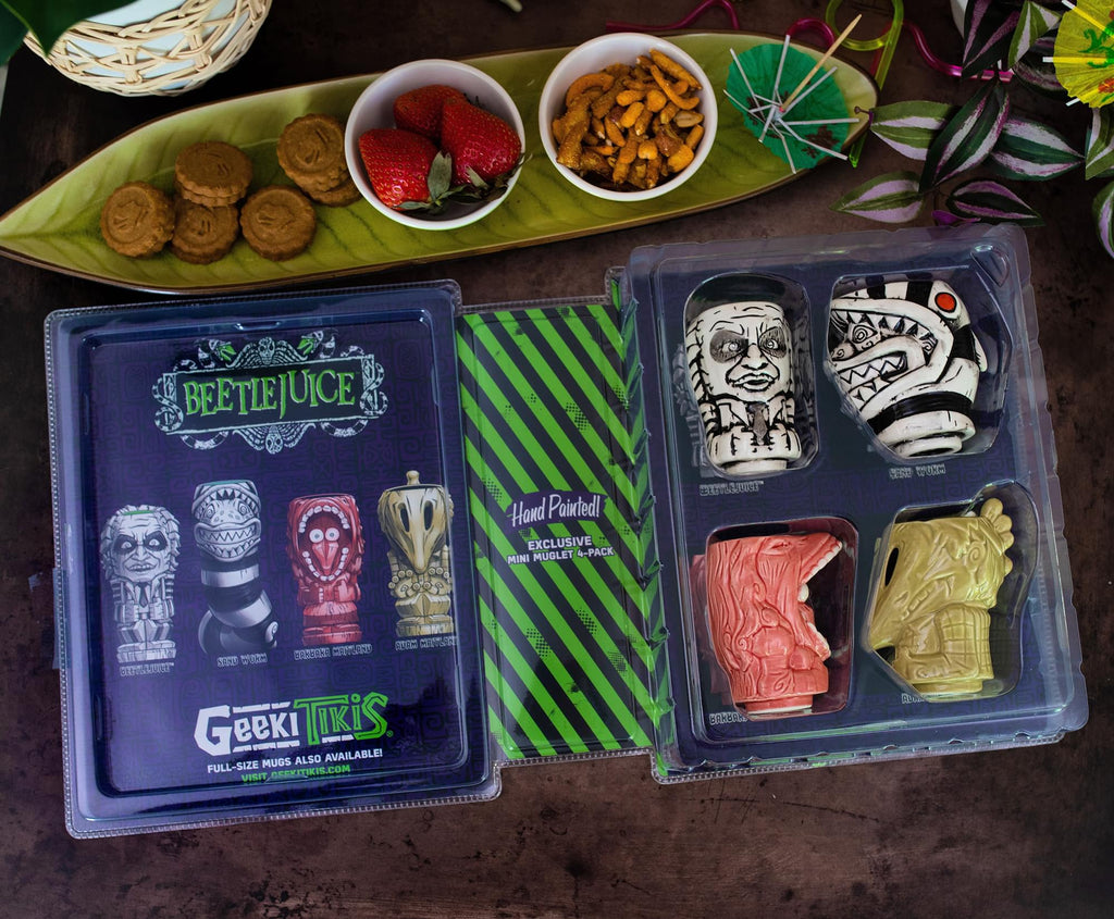 Geeki Tikis Beetlejuice Muglets 4-Pack | Beetlejuice, Sandworm, Adam, Barbara
