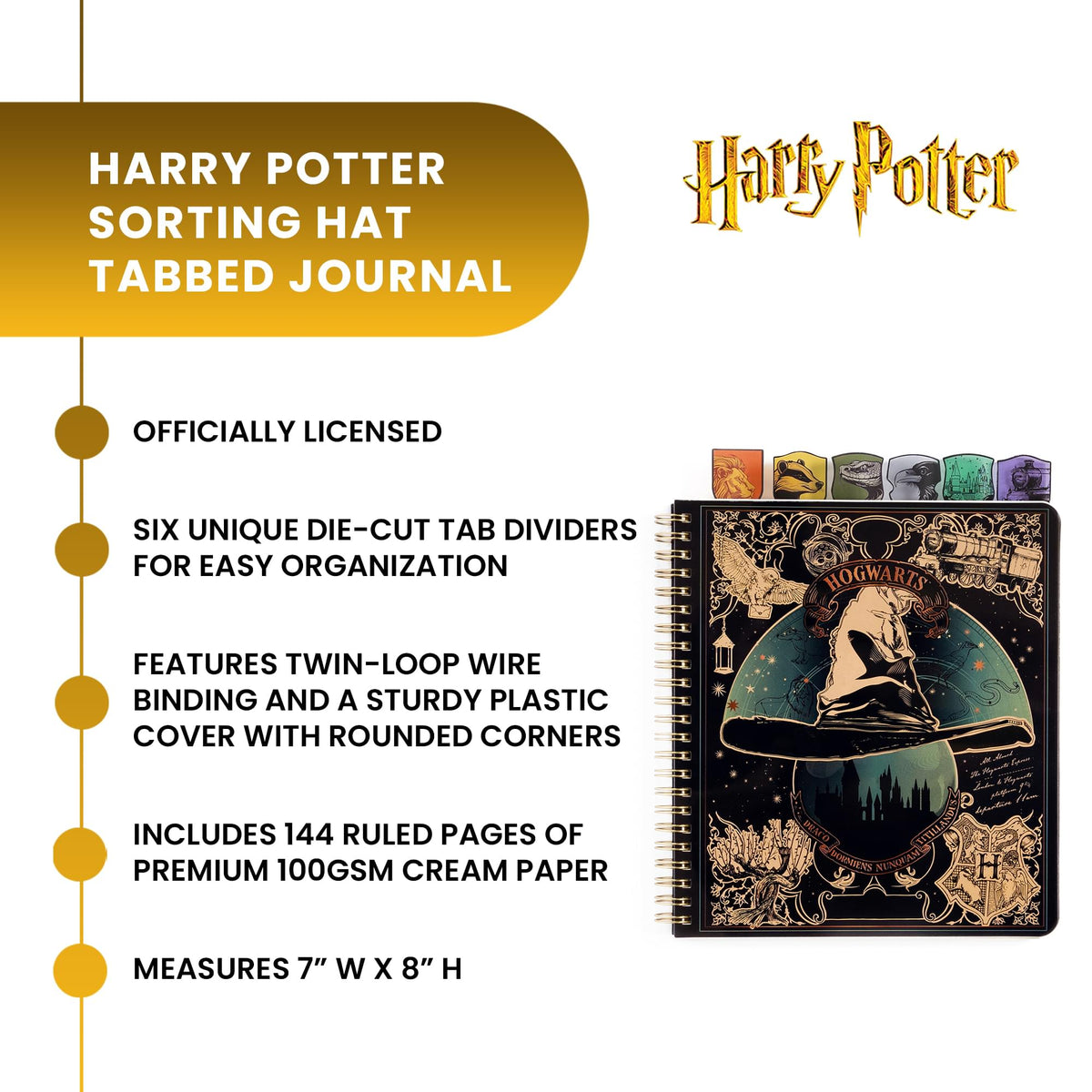 Harry Potter Sorting Hat 8 x 7 Inch 6-Tabbed Spiral Journal | 144 Pages