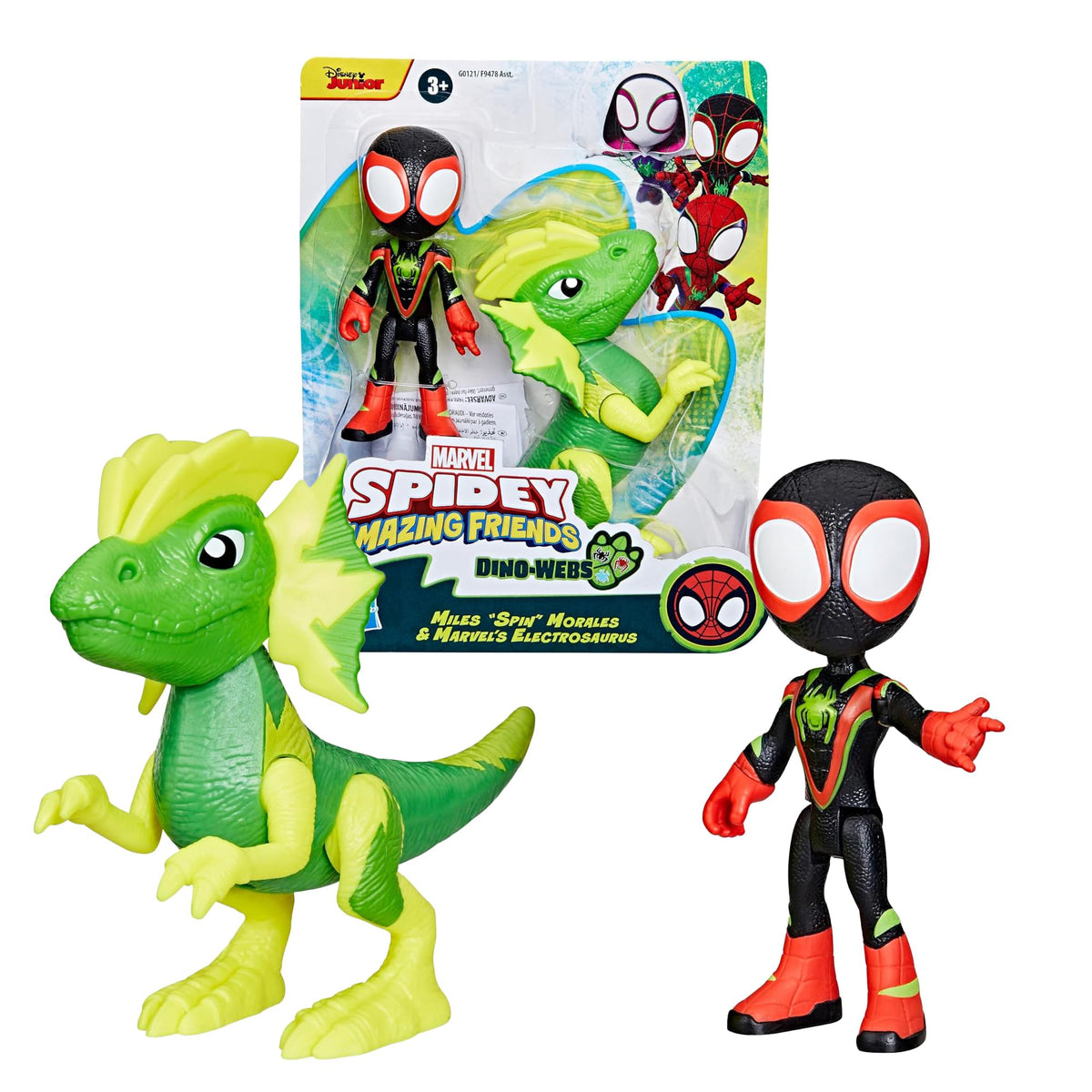 Marvel Spidey and Friends 4-Inch Dino-Webs Set | Miles Morales & Electrosaurus