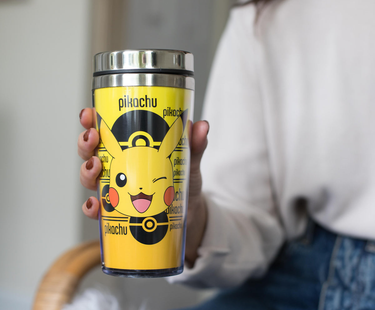 Pokemon Pikachu 16oz Insulated Travel Coffee Mug Tumbler w/ Non-Spill Metal Lid