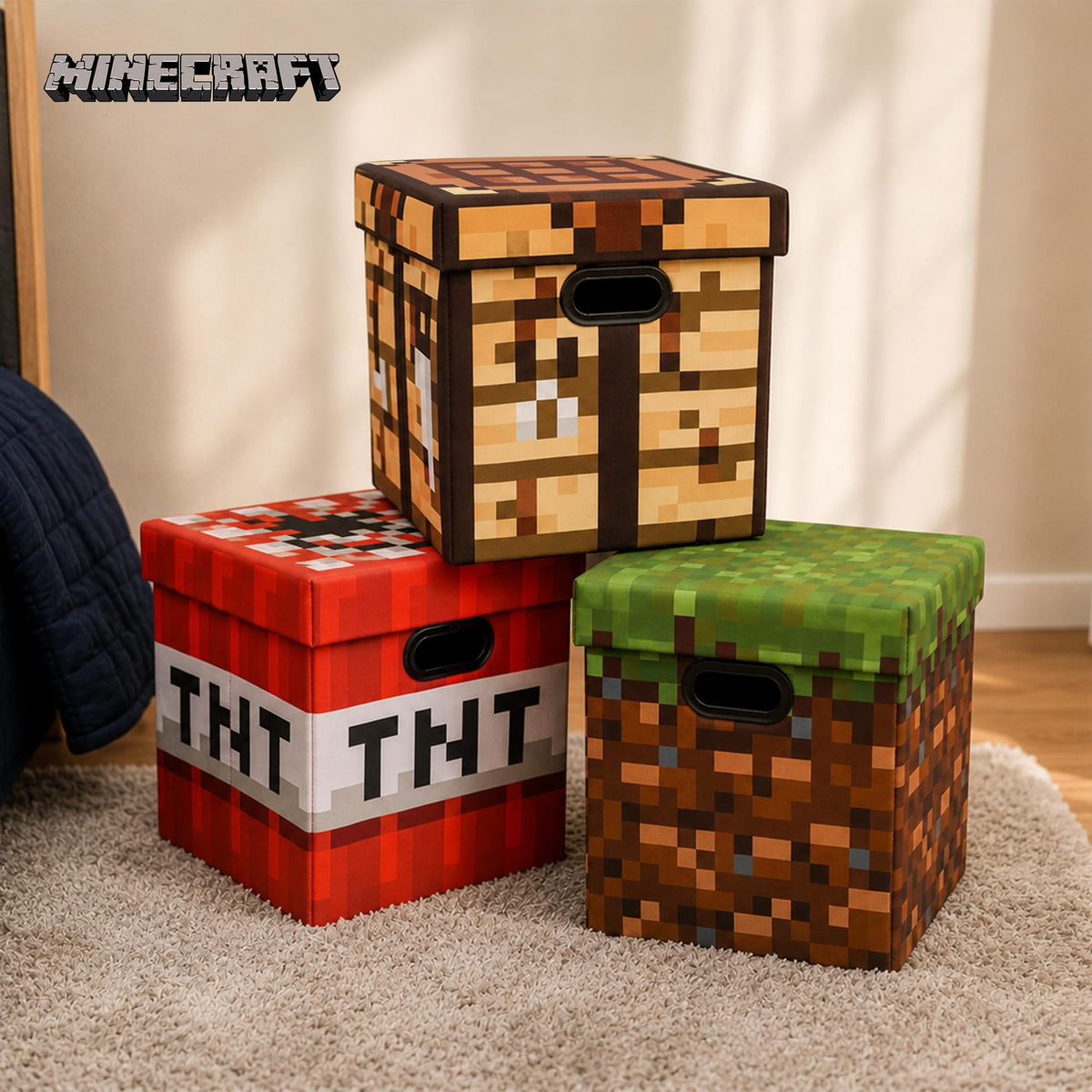 Minecraft 13-Inch Storage Bin Cube Organizers With Lid | Set Of 3