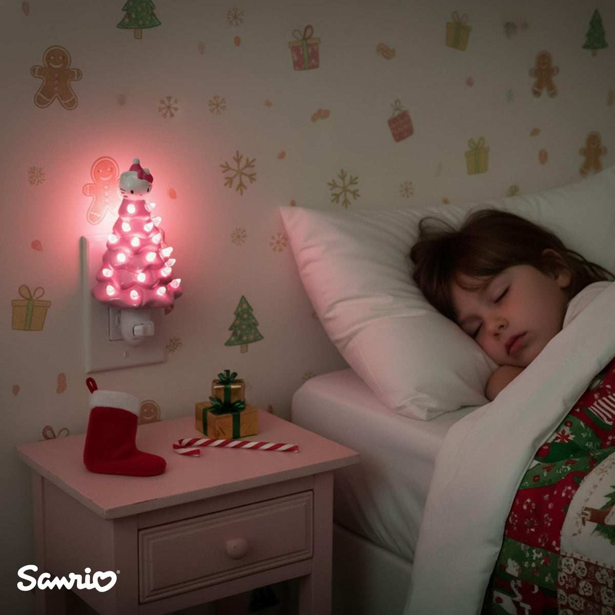 Sanrio Hello Kitty Pink 6-Inch Ceramic Christmas Tree Plug-In Nightlight