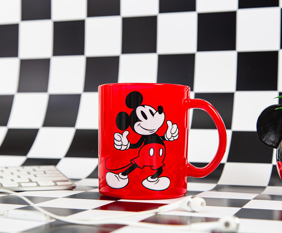 Disney Mickey Mouse Thumbs-Up Glass Coffee Mug | Holds 18 Ounces