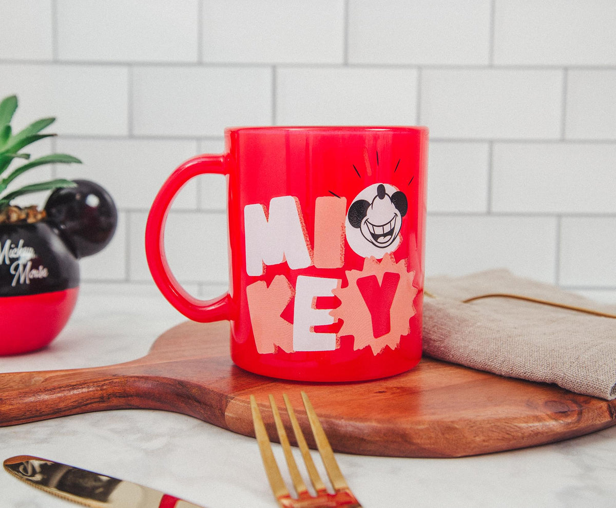 Disney Mickey Mouse Thumbs-Up Glass Coffee Mug | Holds 18 Ounces
