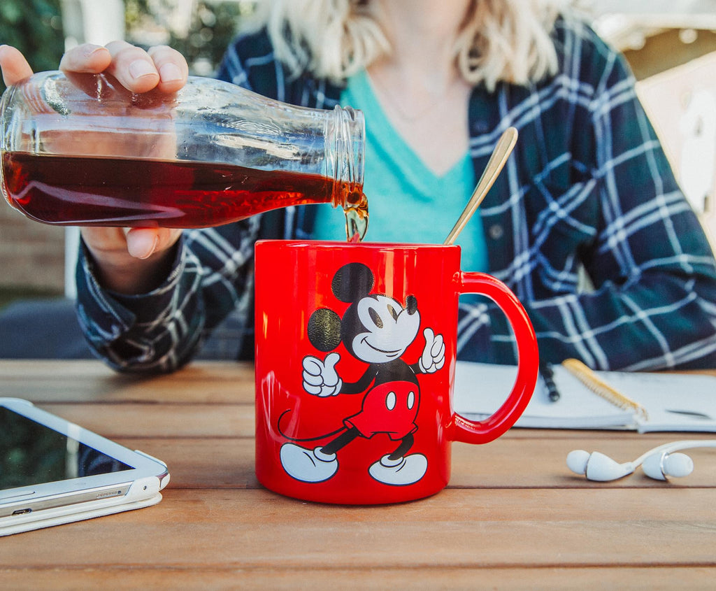 Disney Mickey Mouse Thumbs-Up Glass Coffee Mug | Holds 18 Ounces
