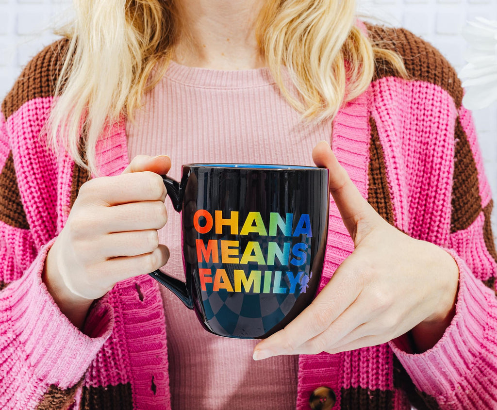Disney Lilo & Stitch "Ohana Means Family" Rainbow Ceramic Mug and Box Sign Set