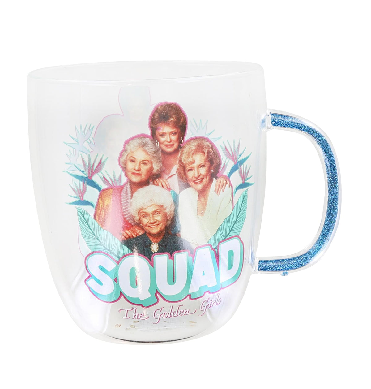 The Golden Girls "Squad" Glitter Handle Glass Mug | Holds 14 Ounces