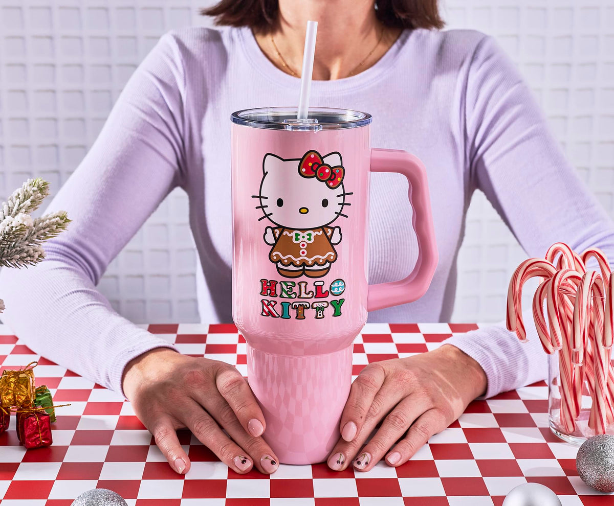 Sanrio Hello Kitty Gingerbread 40-Ounce Stainless Steel Tumbler With Handle and Straw