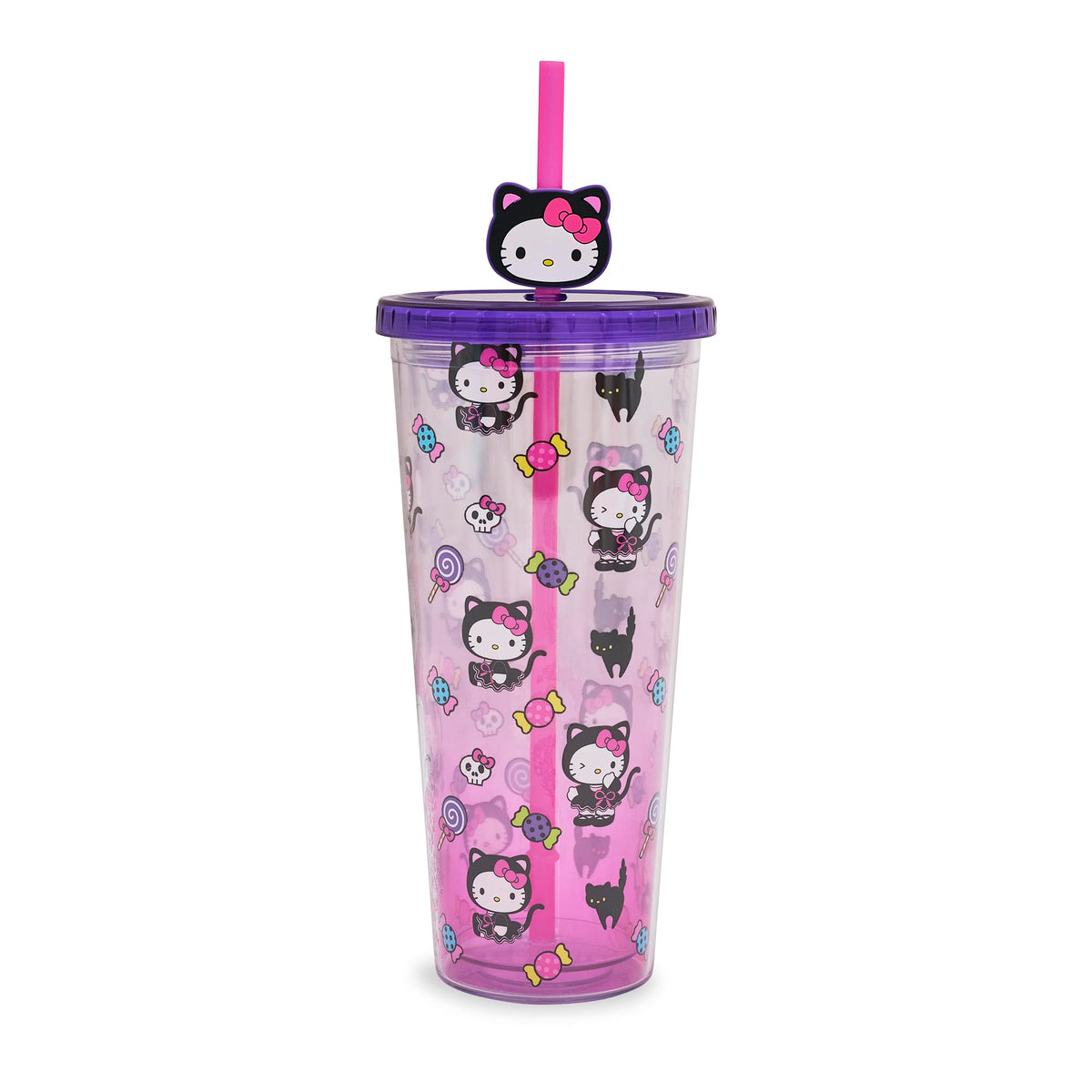 Sanrio Hello Kitty and Friends Skeleton 24-Ounce Plastic Carnival Cup With Lid and Straw Topper Charm