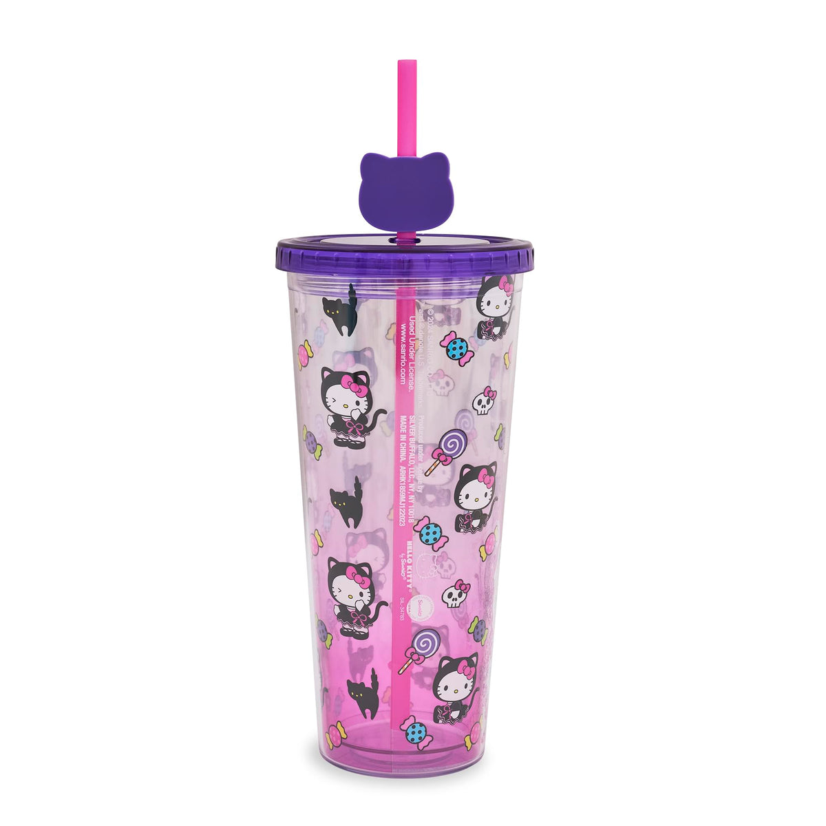 Sanrio Hello Kitty and Friends Skeleton 24-Ounce Plastic Carnival Cup With Lid and Straw Topper Charm