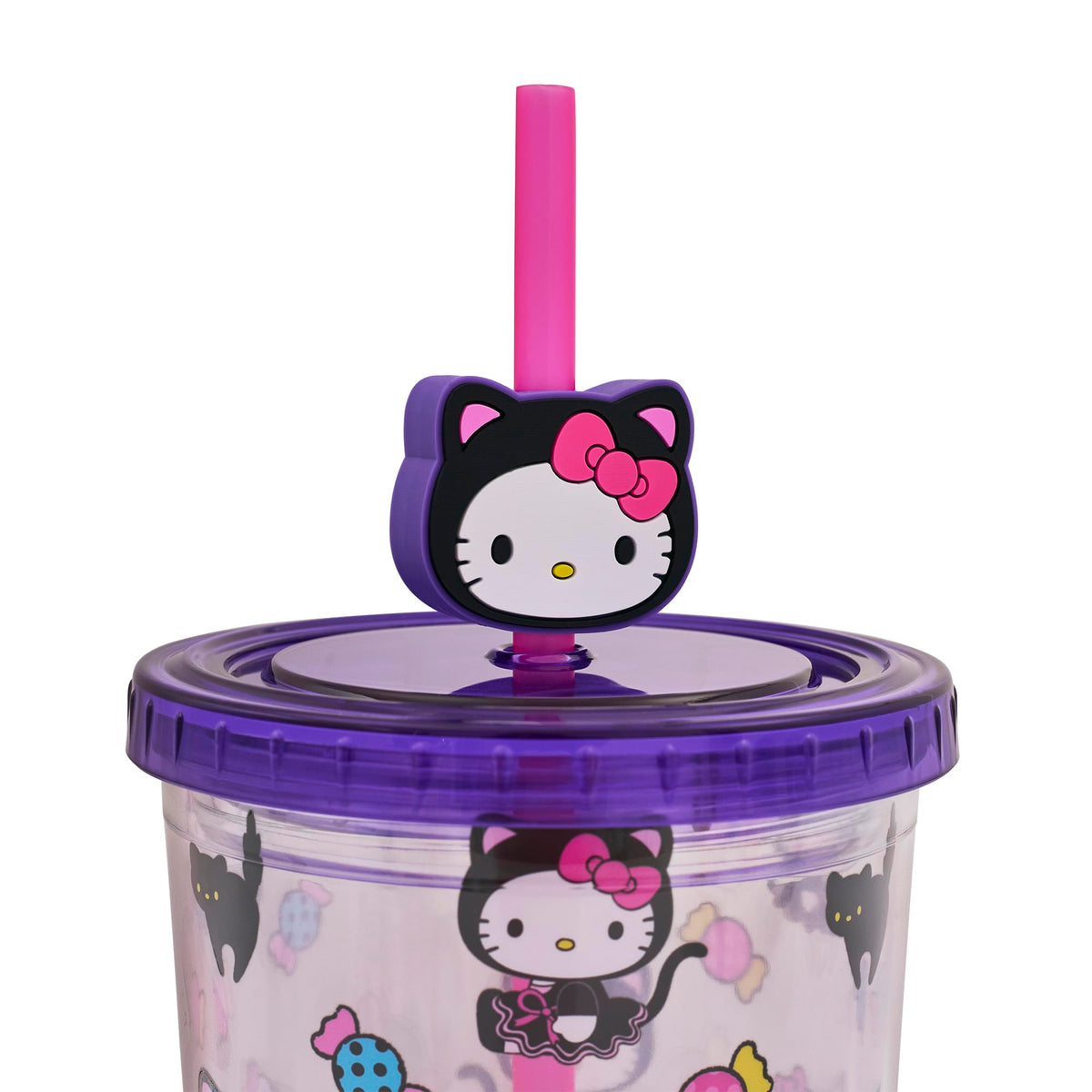 Sanrio Hello Kitty and Friends Skeleton 24-Ounce Plastic Carnival Cup With Lid and Straw Topper Charm