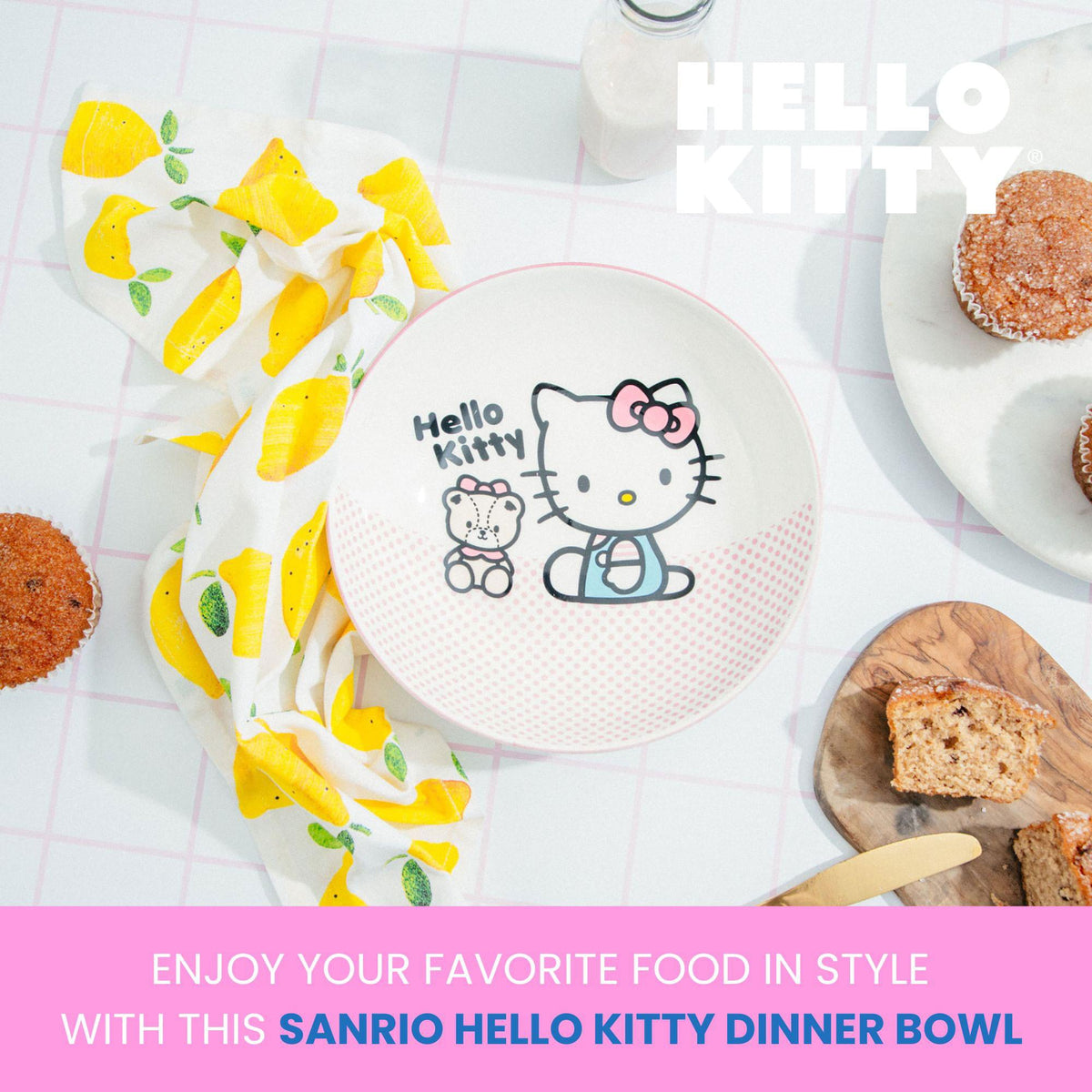 Sanrio Hello Kitty Pink Dots 9-Inch Ceramic Coupe Dinner Bowl