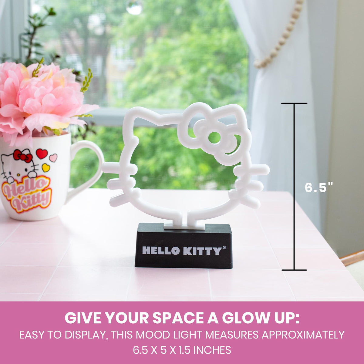 Hello Kitty Face and Bow 6.5 -Inch LED Neon Mood Light