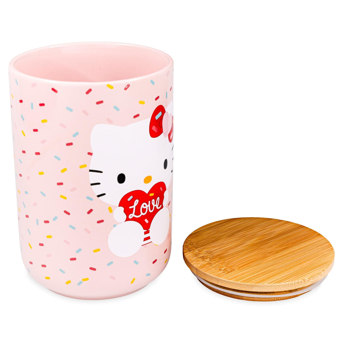 Sanrio Hello Kitty Love Heart 6.5-Inch Ceramic Snack Jar With Bamboo Lid