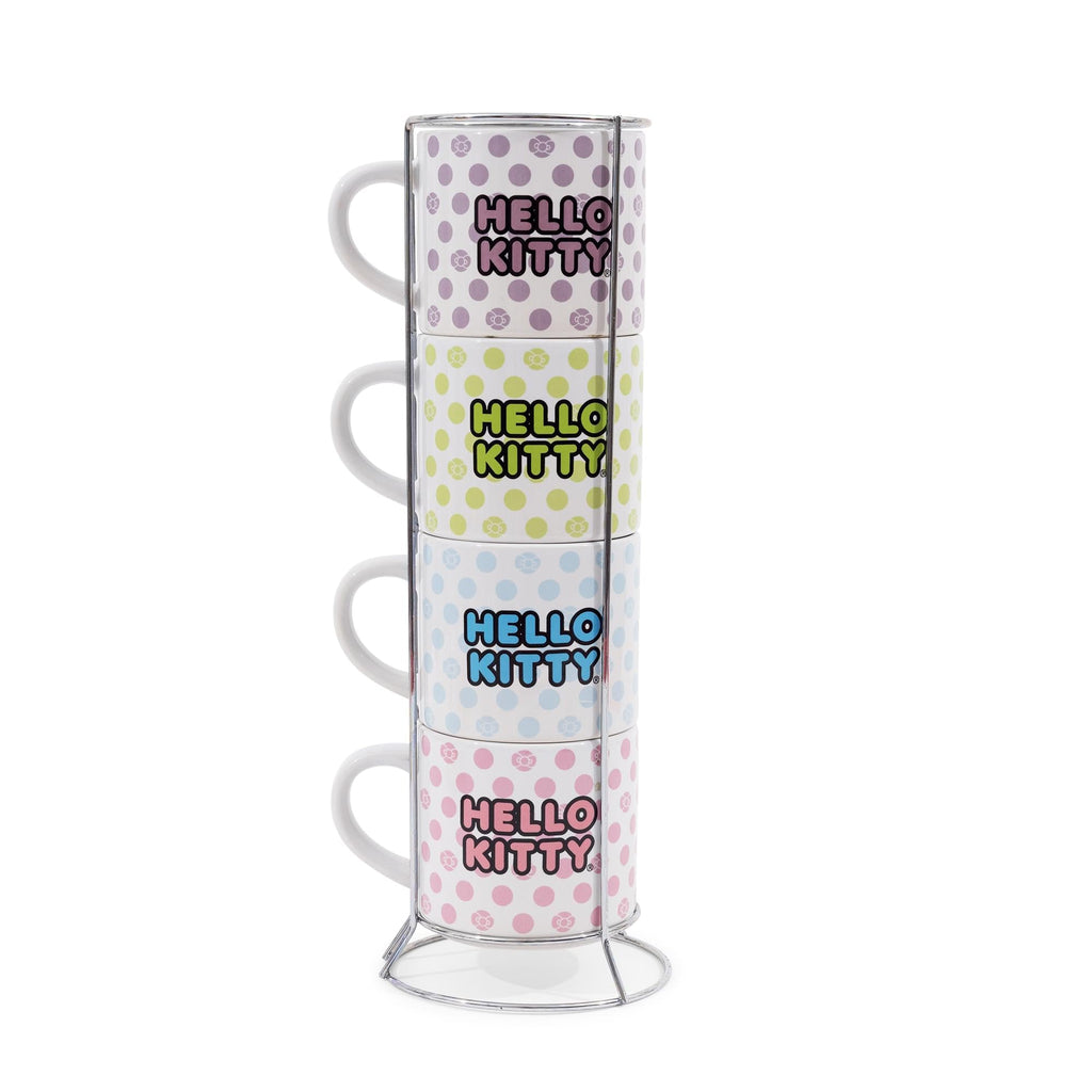 Sanrio Hello Kitty 4-Piece Stacking Mug Set With Wire Rack | Each Hold 10 Ounces