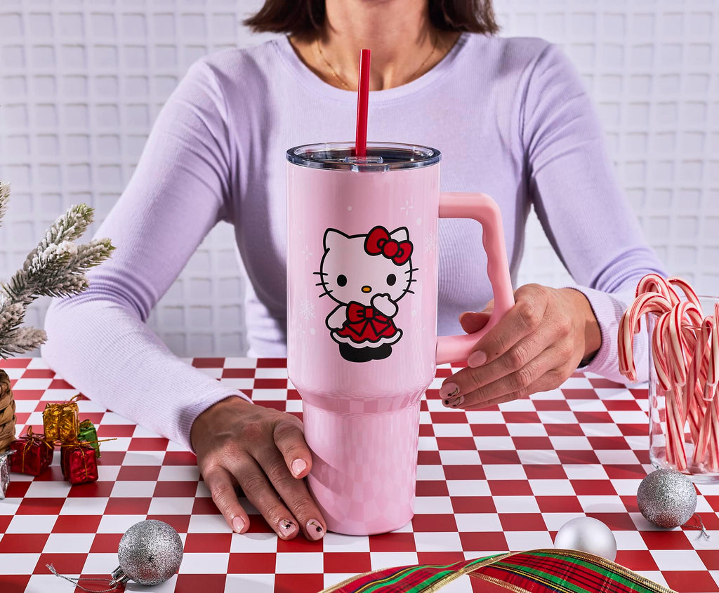 Sanrio Hello Kitty Snowflakes 40-Ounce Stainless Steel Tumbler With Handle and Straw