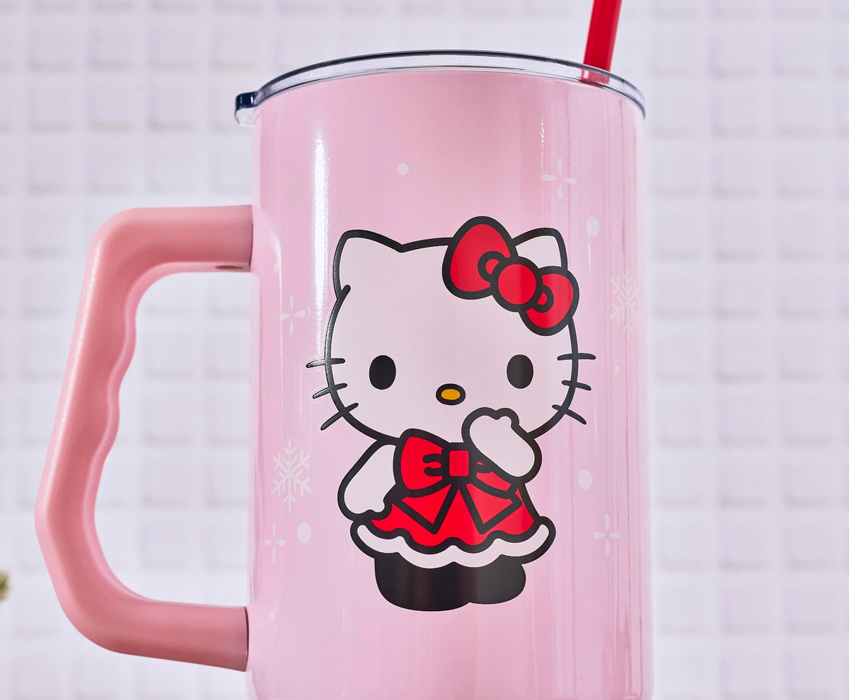 Sanrio Hello Kitty Snowflakes 40-Ounce Stainless Steel Tumbler With Handle and Straw