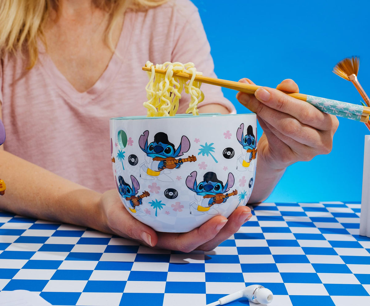 Disney Lilo & Stitch Elvis Stitch 20-Ounce Ceramic Ramen Bowl and Chopstick Set