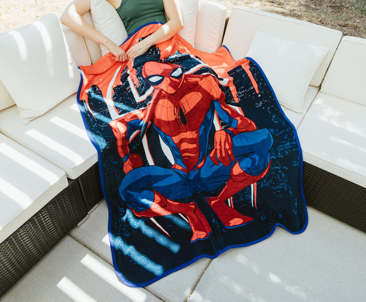 Marvel Spider-Man Skyline Pose Fleece Throw Blanket | 45 x 60 Inches