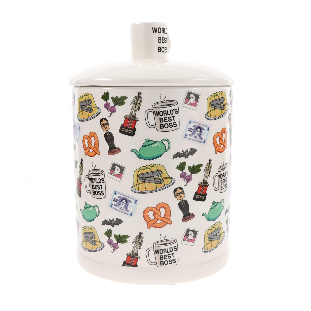 The Office Icons Ceramic Snack Jar With Molded Knob Lid | 10 Inches Tall