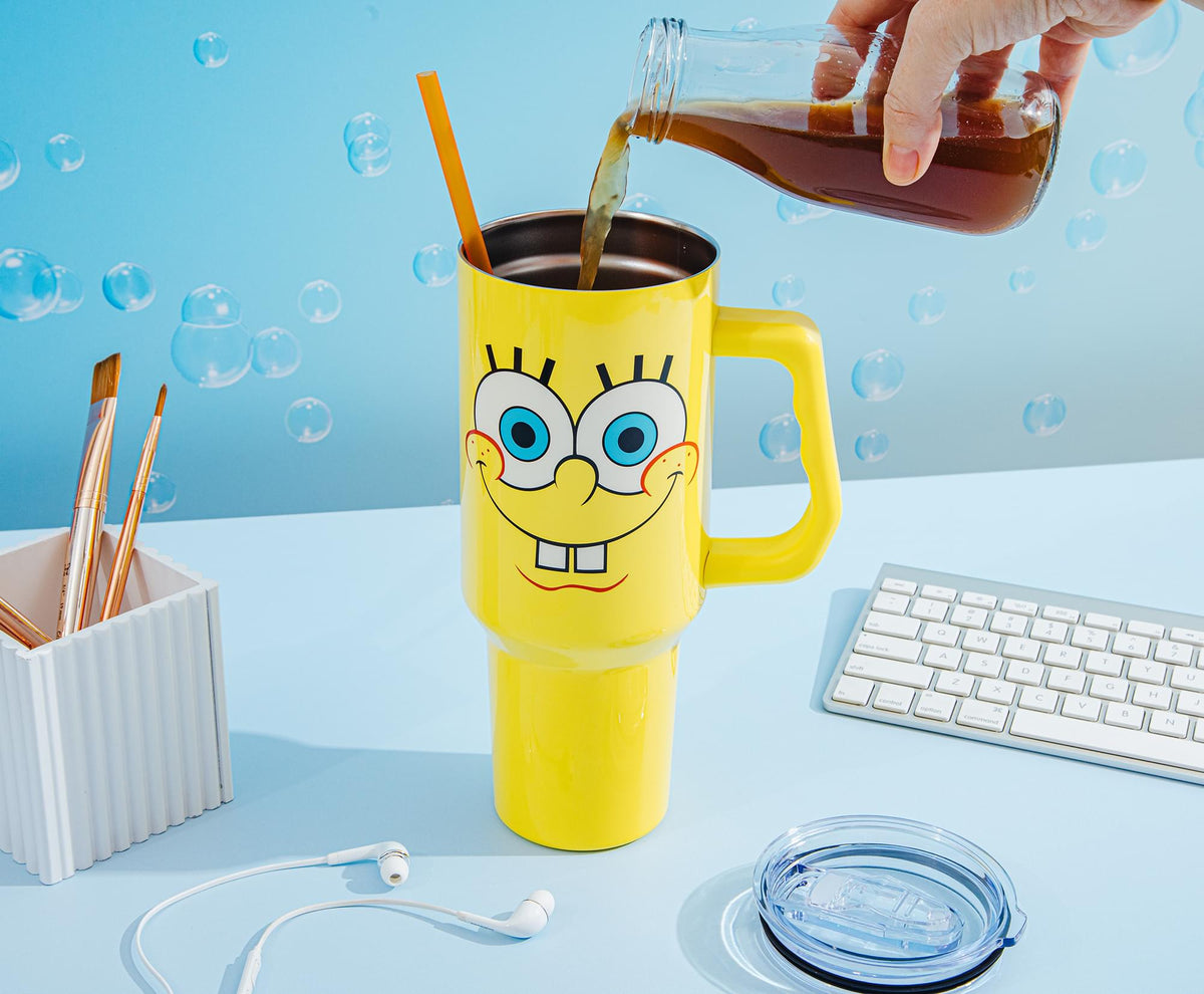 Nickelodeon SpongeBob SquarePants Face Stainless Steel Tumbler With Handle