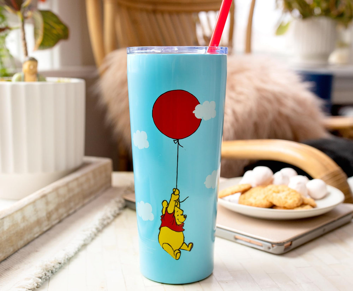 Winnie the Pooh Balloon Stainless Steel Tumbler With Straw | Holds 22 Ounces
