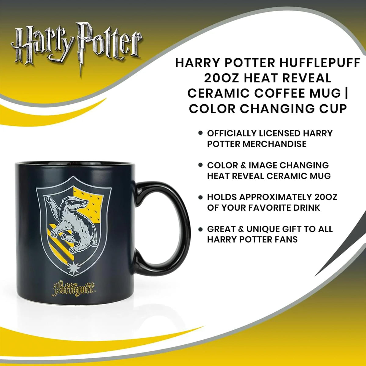 Harry Potter Hufflepuff 20oz Heat Reveal Ceramic Coffee Mug | Color Changing Cup