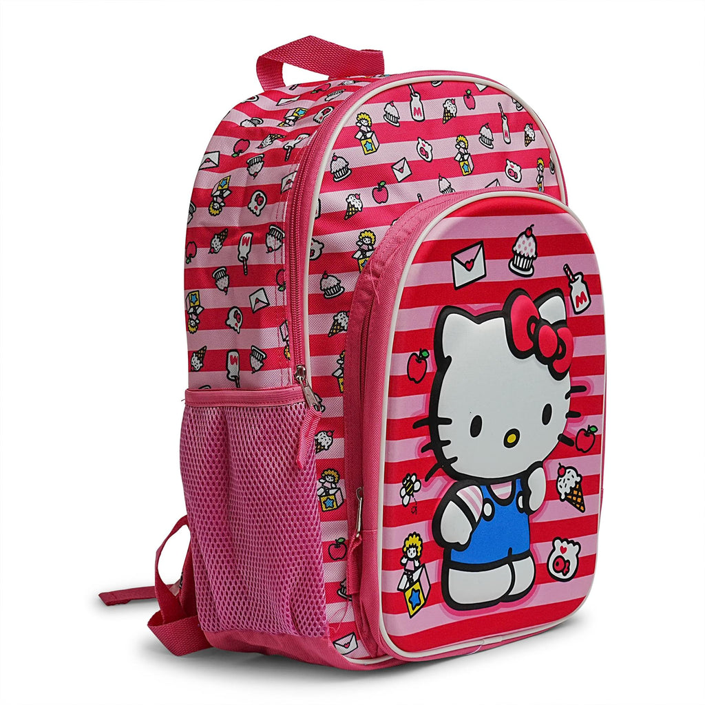 Sanrio Hello Kitty Pink Striped 16 Inch Backpack with Front Pocket